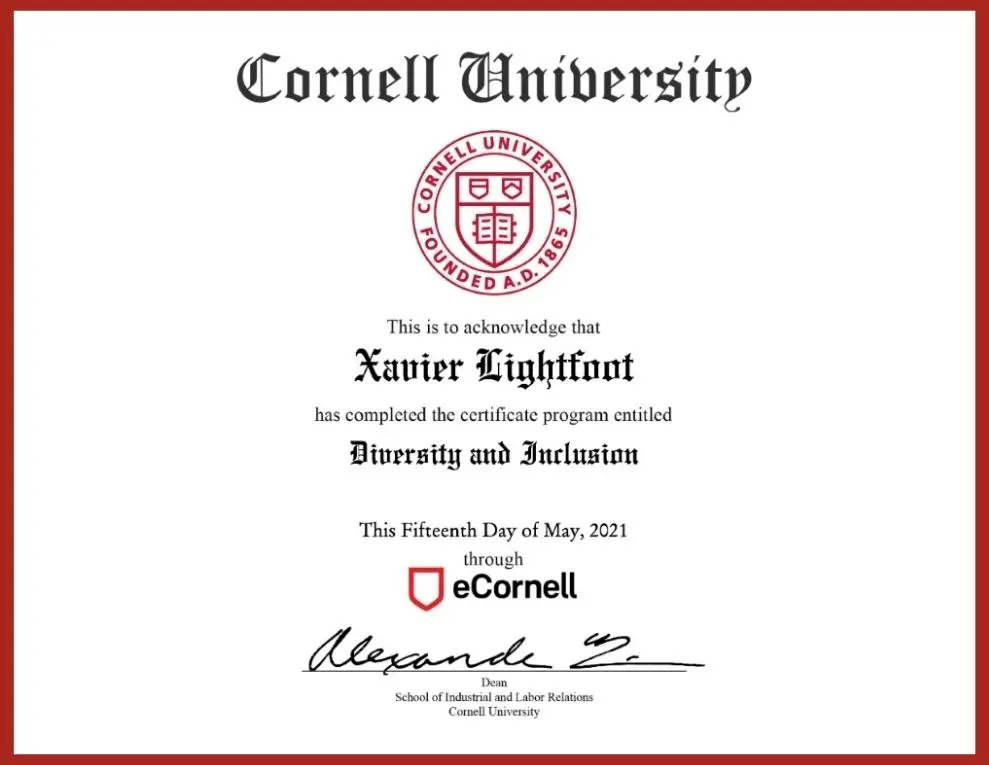 Diversity and Inclusion Certificate from Cornell University